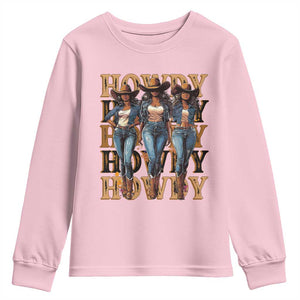 Black Cowgirl Youth Sweatshirt Howdy Melanin Rodeo Queen TS09 Light Pink Print Your Wear