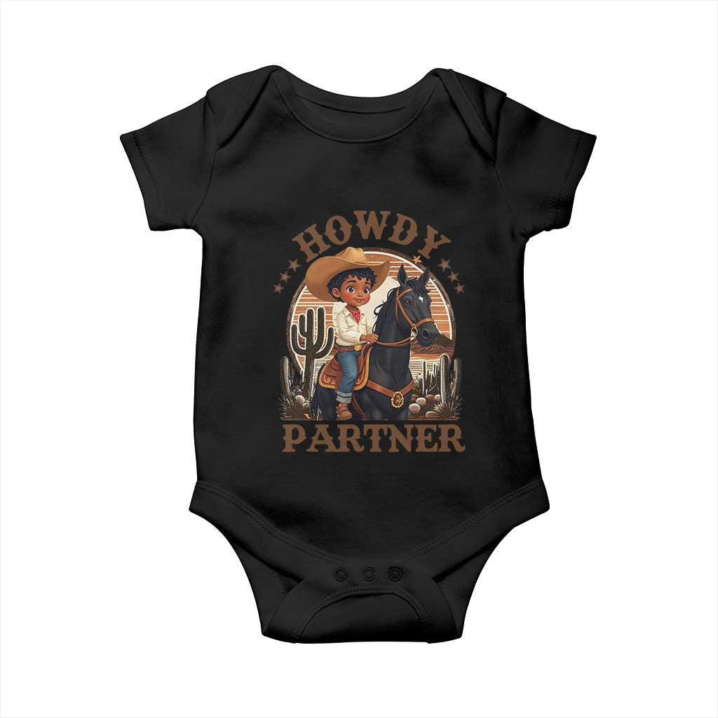 Black Cowboy Baby Onesie Howdy Partner Black History Month TS09 Black Print Your Wear