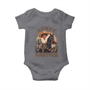 Black Cowboy Baby Onesie Howdy Partner Black History Month TS09 Charcoal Print Your Wear