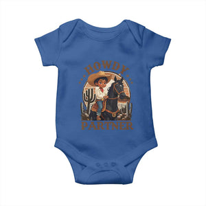 Black Cowboy Baby Onesie Howdy Partner Black History Month TS09 Royal Blue Print Your Wear