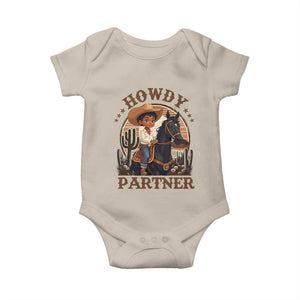 Black Cowboy Baby Onesie Howdy Partner Black History Month TS09 Sand Print Your Wear