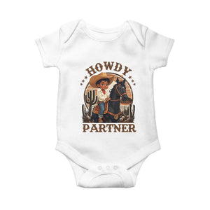 Black Cowboy Baby Onesie Howdy Partner Black History Month TS09 White Print Your Wear