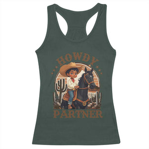 Black Cowboy Racerback Tank Top Howdy Partner Black History Month TS09 Dark Forest Green Print Your Wear