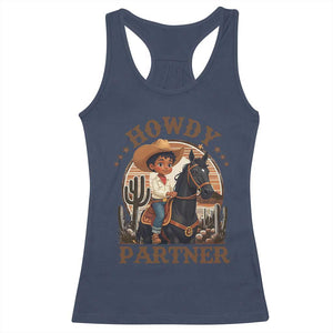 Black Cowboy Racerback Tank Top Howdy Partner Black History Month TS09 Navy Print Your Wear