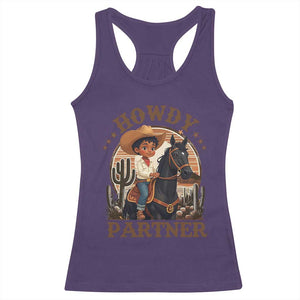 Black Cowboy Racerback Tank Top Howdy Partner Black History Month TS09 Purple Print Your Wear