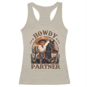 Black Cowboy Racerback Tank Top Howdy Partner Black History Month TS09 Sand Print Your Wear