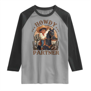 Black Cowboy Raglan Shirt Howdy Partner Black History Month TS09 Sport Gray Black Print Your Wear