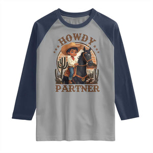 Black Cowboy Raglan Shirt Howdy Partner Black History Month TS09 Sport Gray Navy Print Your Wear