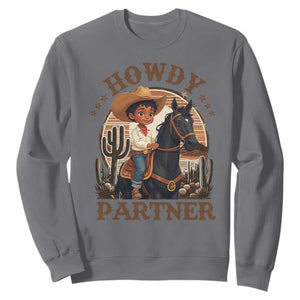 Black Cowboy Sweatshirt Howdy Partner Black History Month TS09 Charcoal Print Your Wear