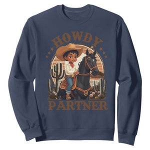 Black Cowboy Sweatshirt Howdy Partner Black History Month TS09 Navy Print Your Wear