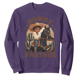 Black Cowboy Sweatshirt Howdy Partner Black History Month TS09 Purple Print Your Wear