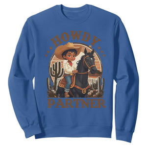 Black Cowboy Sweatshirt Howdy Partner Black History Month TS09 Royal Blue Print Your Wear