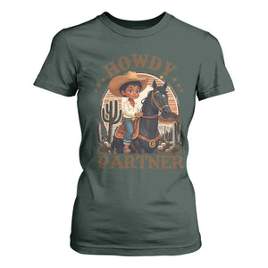 Black Cowboy T Shirt For Women Howdy Partner Black History Month TS09 Dark Forest Green Print Your Wear