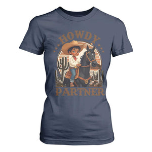 Black Cowboy T Shirt For Women Howdy Partner Black History Month TS09 Navy Print Your Wear