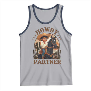 Black Cowboy Tank Top Howdy Partner Black History Month TS09 Athletic Heather Navy Print Your Wear