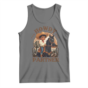 Black Cowboy Tank Top Howdy Partner Black History Month TS09 Black Heather Print Your Wear