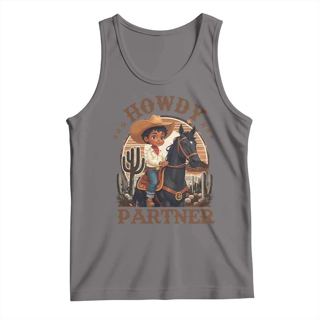 Black Cowboy Tank Top Howdy Partner Black History Month TS09 Deep Heather Print Your Wear