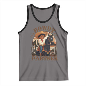 Black Cowboy Tank Top Howdy Partner Black History Month TS09 Deep Heather Black Print Your Wear