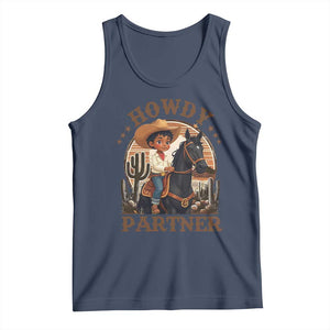 Black Cowboy Tank Top Howdy Partner Black History Month TS09 Navy Print Your Wear