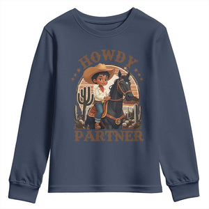 Black Cowboy Youth Sweatshirt Howdy Partner Black History Month TS09 Navy Print Your Wear