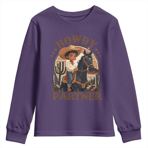 Black Cowboy Youth Sweatshirt Howdy Partner Black History Month TS09 Purple Print Your Wear