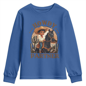 Black Cowboy Youth Sweatshirt Howdy Partner Black History Month TS09 Royal Blue Print Your Wear