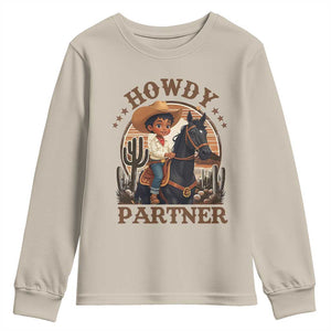 Black Cowboy Youth Sweatshirt Howdy Partner Black History Month TS09 Sand Print Your Wear