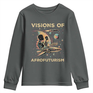 Visions Of Afrofuturism African American Youth Sweatshirt Black History And Future TS09 Dark Heather Print Your Wear