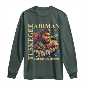 Tuskegee Airman Long Sleeve Shirt American Heroes US Pilots Black History TS09 Dark Forest Green Print Your Wear