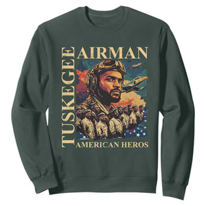 Tuskegee Airman Sweatshirt American Heroes US Pilots Black History TS09 Dark Forest Green Print Your Wear