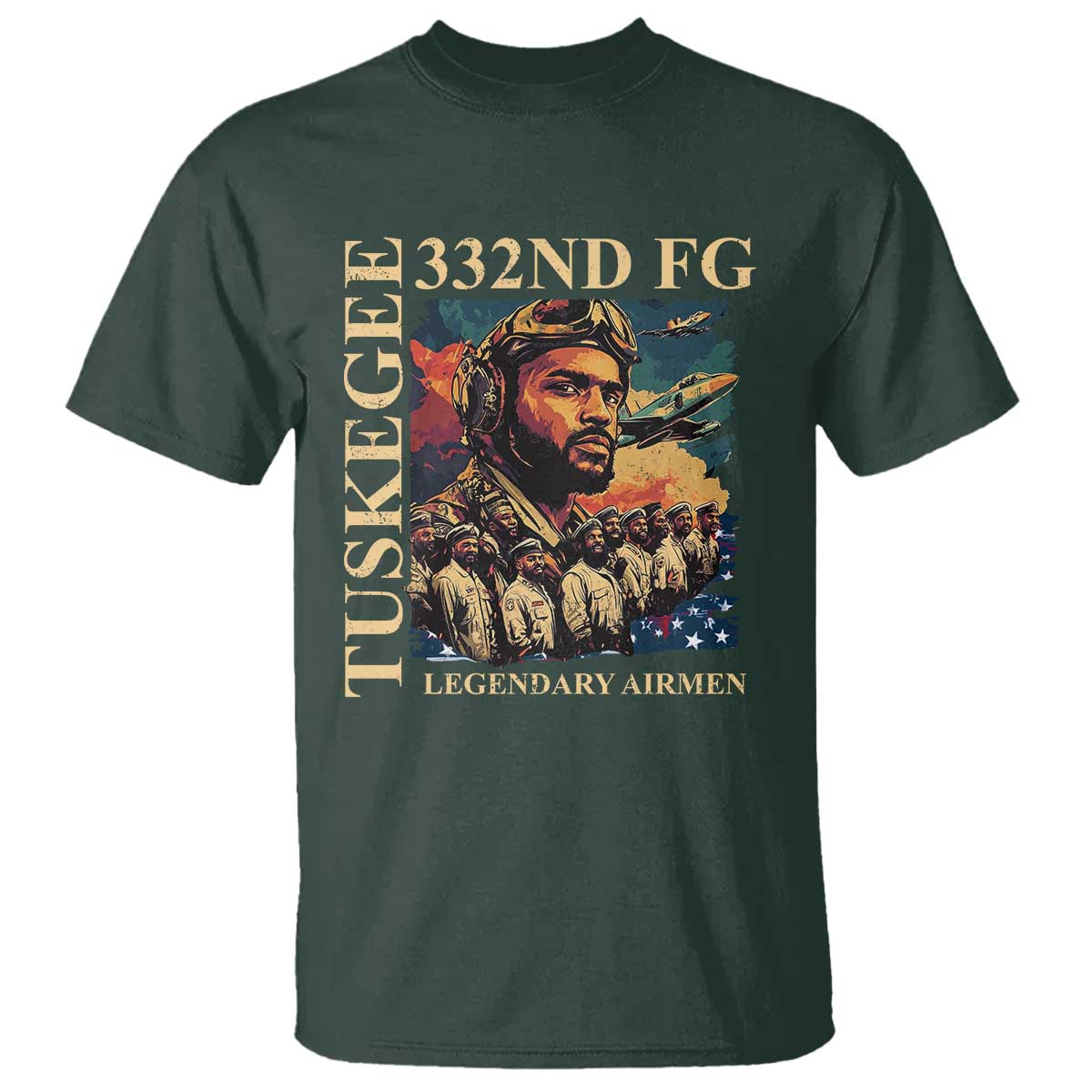 Tuskegee Airman T Shirt - American Heroes US Pilots Black History TS09 Dark Forest Green Print Your Wear