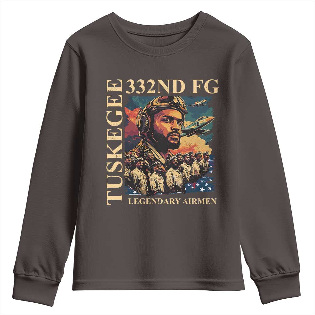 Tuskegee Airman Youth Sweatshirt American Heroes US Pilots Black History TS09 Dark Chocolate Print Your Wear