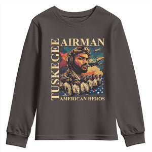 Tuskegee Airman Youth Sweatshirt American Heroes US Pilots Black History TS09 Dark Chocolate Print Your Wear