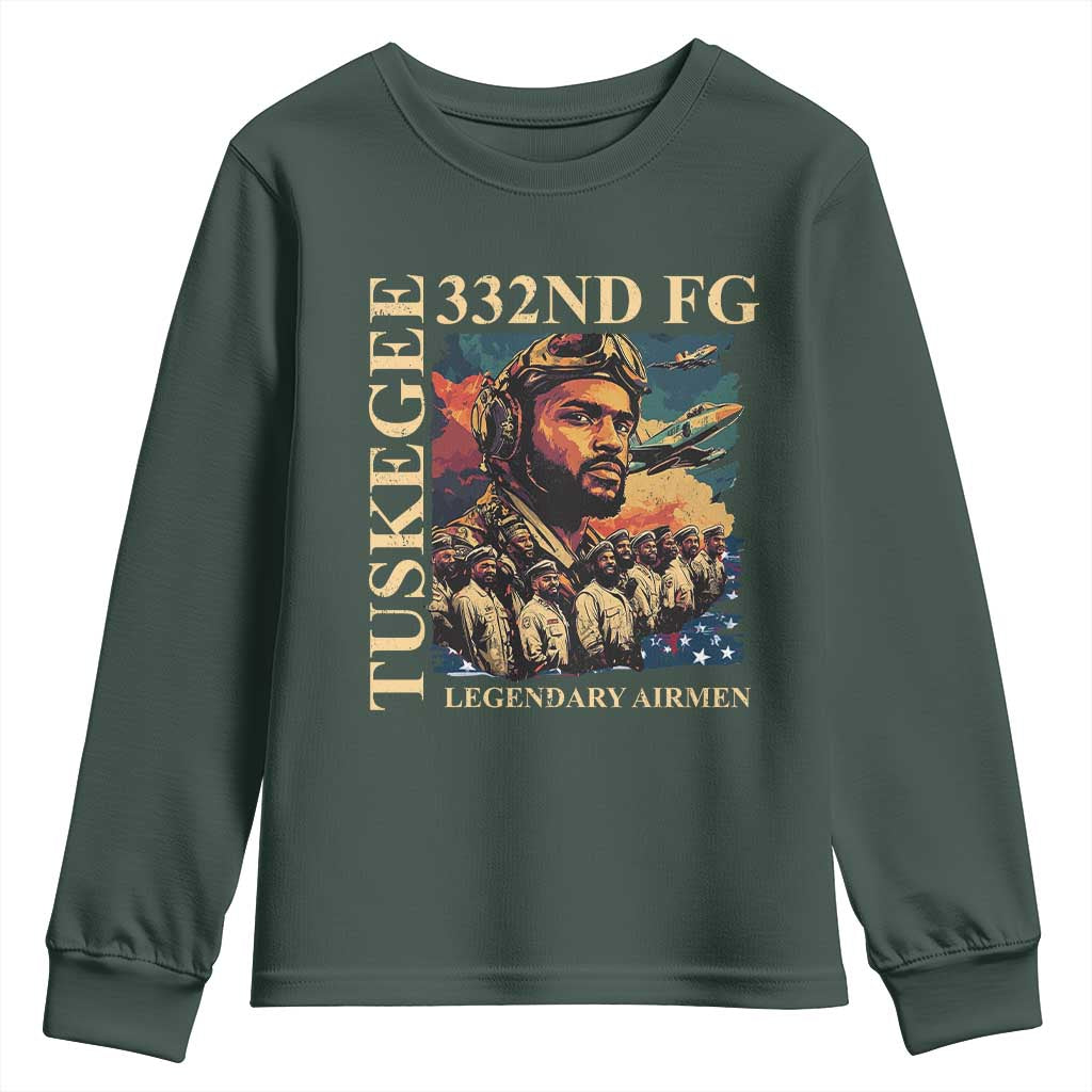 Tuskegee Airman Youth Sweatshirt American Heroes US Pilots Black History TS09 Dark Forest Green Print Your Wear