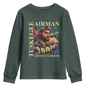 Tuskegee Airman Youth Sweatshirt American Heroes US Pilots Black History TS09 Dark Forest Green Print Your Wear