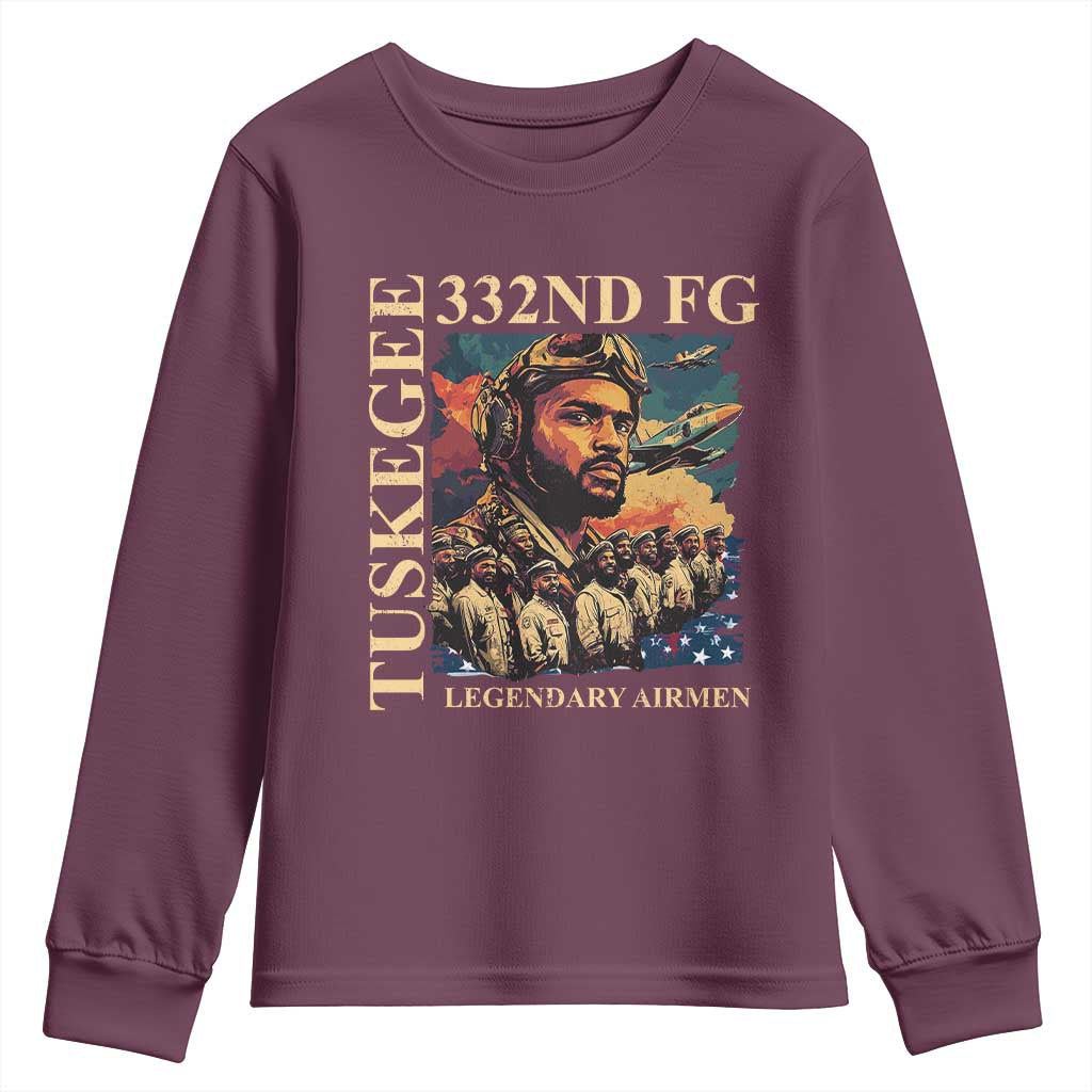 Tuskegee Airman Youth Sweatshirt American Heroes US Pilots Black History TS09 Maroon Print Your Wear