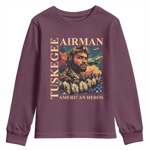 Tuskegee Airman Youth Sweatshirt American Heroes US Pilots Black History TS09 Maroon Print Your Wear