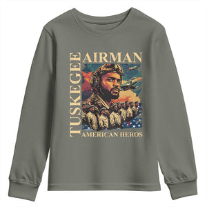 Tuskegee Airman Youth Sweatshirt American Heroes US Pilots Black History TS09 Military Green Print Your Wear