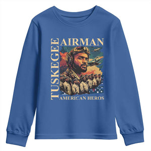 Tuskegee Airman Youth Sweatshirt American Heroes US Pilots Black History TS09 Royal Blue Print Your Wear