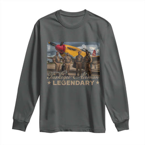 Tuskegee Airman Long Sleeve Shirt Legendary US Pilots Black History TS09 Dark Heather Print Your Wear