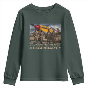 Tuskegee Airman Youth Sweatshirt Legendary US Pilots Black History TS09 Dark Forest Green Print Your Wear