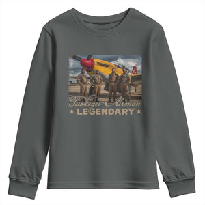 Tuskegee Airman Youth Sweatshirt Legendary US Pilots Black History TS09 Dark Heather Print Your Wear