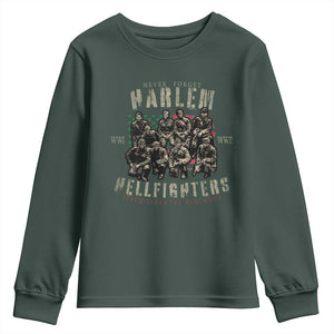 Harlem Hellfighters Youth Sweatshirt American Military Soldiers Black History TS09 Dark Forest Green Print Your Wear