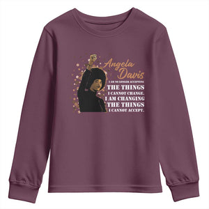 Angela Davis Youth Sweatshirt I Am Changing The Things I Cannot Accept Black Panther Party History TS09 Maroon Print Your Wear