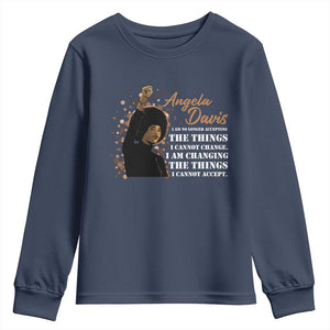 Angela Davis Youth Sweatshirt I Am Changing The Things I Cannot Accept Black Panther Party History TS09 Navy Print Your Wear