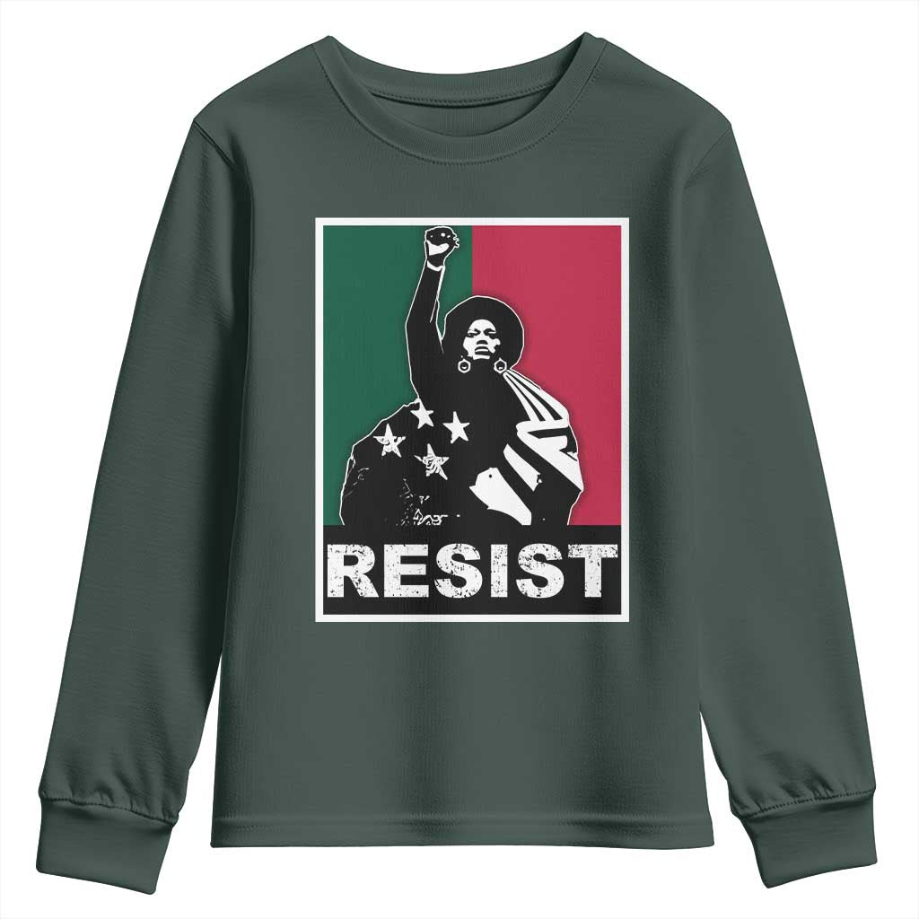 Resist Angela Davis Youth Sweatshirt Black Panther Party History Civil Rights TS09 Dark Forest Green Print Your Wear