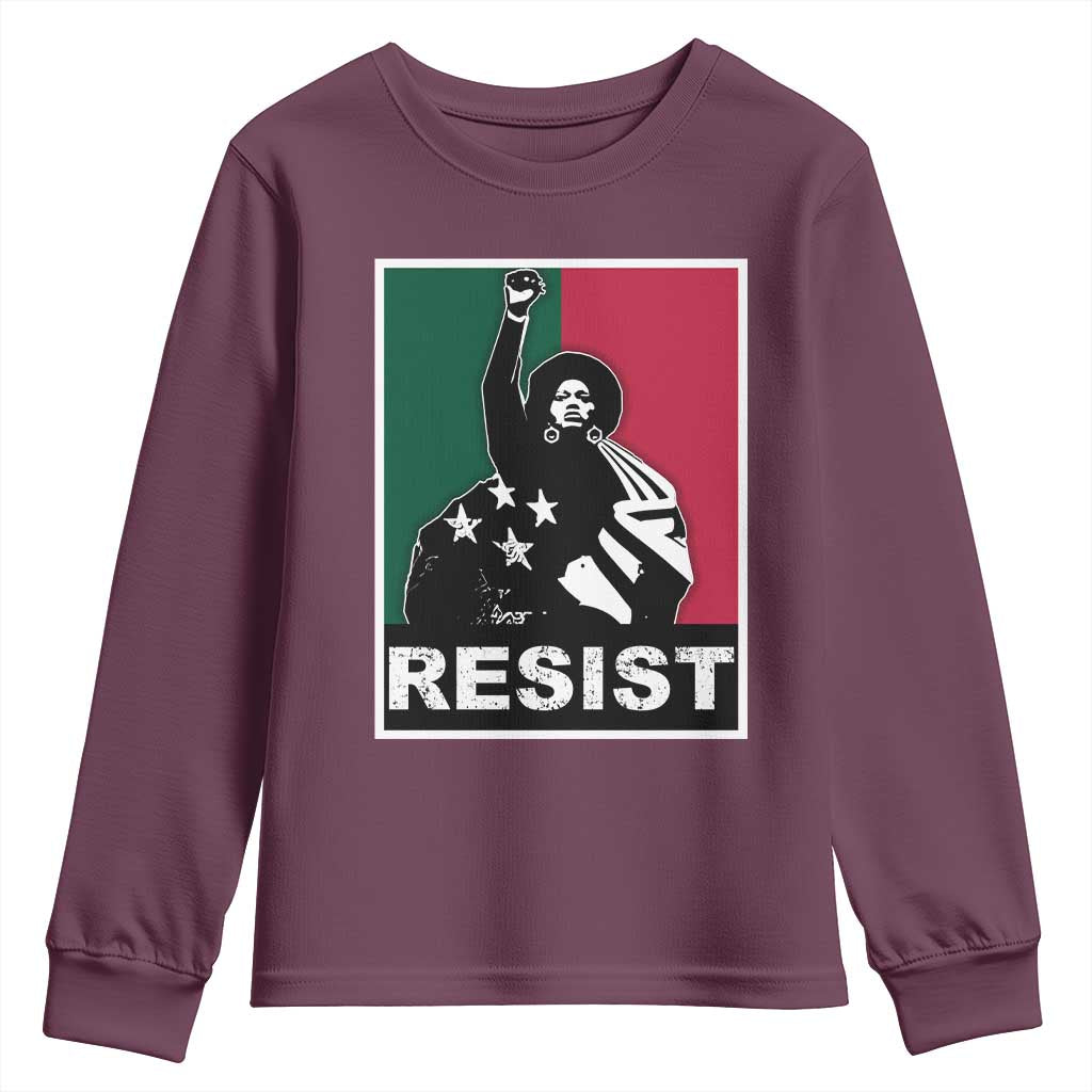 Resist Angela Davis Youth Sweatshirt Black Panther Party History Civil Rights TS09 Maroon Print Your Wear