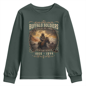 Buffalo Soldiers Youth Sweatshirt American Heros Cavalry Black History TS09 Dark Forest Green Print Your Wear