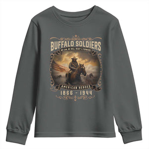 Buffalo Soldiers Youth Sweatshirt American Heros Cavalry Black History TS09 Dark Heather Print Your Wear