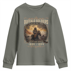 Buffalo Soldiers Youth Sweatshirt American Heros Cavalry Black History TS09 Military Green Print Your Wear